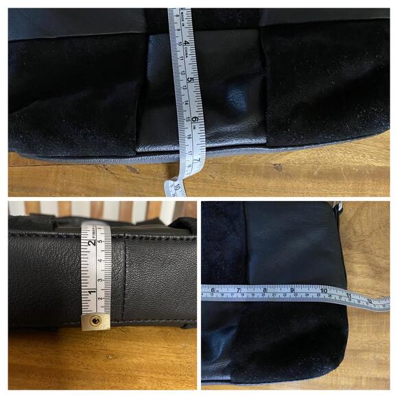 ASOS DESIGN Leather and Suede Weave Handbag Black with Knotted Top Handle - Picture 10 of 10